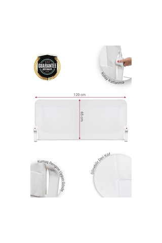 120x65 Cm Deri Kılıflı Yatak Bariyeri, Katlanır Yatak Korkuluğu, Beyaz