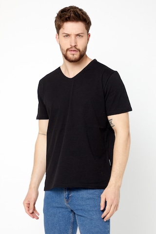 MMetalic Erkek Pamuklu Kısa Kollu V Yaka T-Shirt (501126077) Siyah