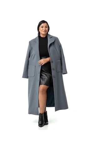 Büyük Beden Ceket Yaka Torba Cepli Astarlı Uzun Mavi Kaşe Kaban-mavi Mavi