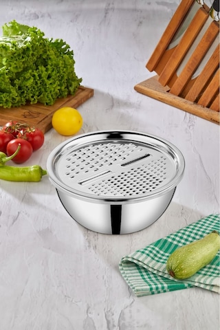 Cooker Ckr3490 Paslanmaz Çelik 3 Parça Rendeli Süzgeçli Karıştırma Kabı Gri