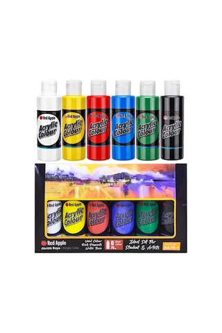 Red Apple 12 X 70 Ml Akrilik Boya 6 Ana Renk + 6 Pastel Renkler Set 12 Renk Akrilik Boya Seti Çok Renkli