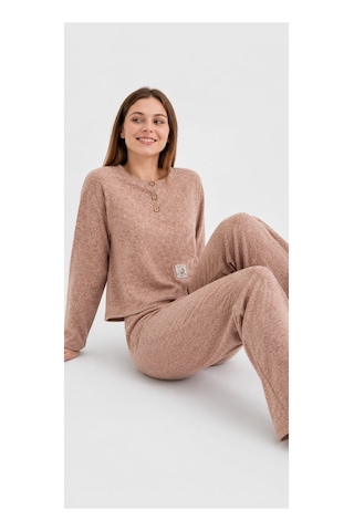 Pemilo Kadın 1160-3 Selanik Pijama Takımı Kahverengi