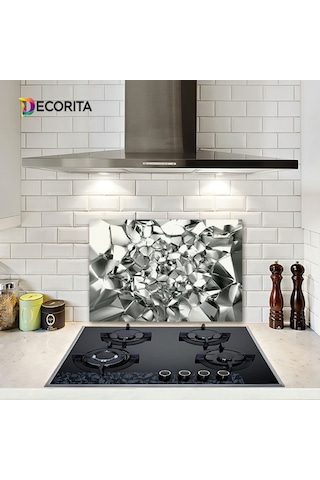 Decorıta Cam Ocak Arkası Koruyucu | Gümüş Kristal