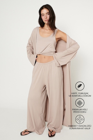 AC&Co / Altınyıldız Classics Kadın Bej Yumuşak Dokulu Rahat Standart Fit Şal Yaka Esnek Kimono