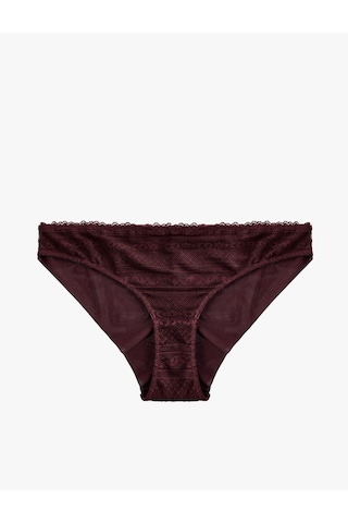 Koton Normal Bel Rahat Kalıp Dantel Detaylı Brief Külot Bordo 7wlk30065mk