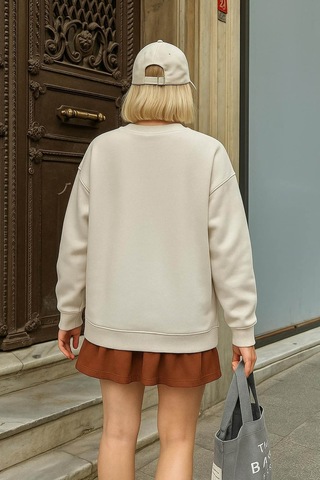 Fashion Friends Bisiklet Yaka Taşlı Ekru Kadın Sweatshirt 25k0099k1 Ekru