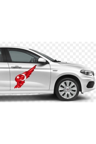 Kanatlı Türk Bayrağı - Ay Yıldız - Türk Sticker -araba - Oto - Motosiklet -karavan Sticker Etiket 00002 15x15 Cm