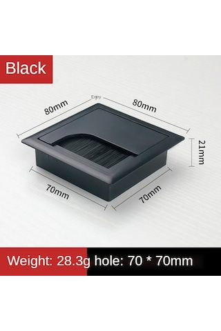 Sones Abs Masa Dikdörtgen Kablo Deliği Kapağı Çıkış Portu Fırçalı Pc Masası Kablo Düzenleyici, Boyut: 80x80mm Siyah