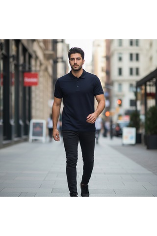Bite Nose Renk Seçenekli Erkek Polo Yaka Tişört Günlük & Şık Pamuklu Slim Fit Lacivert
