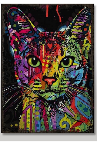 Bedeko Ahşap Tablo Eski Sayılarla Boyama Kedi Görseli Baskılı 50 Cm X 70 Cm