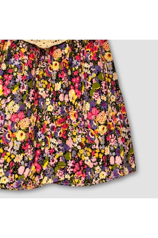 Uretti - Filiz 9248 - Kız Çocuk Örme Kafesli Robalı Çiçek Desenli Elbise 5 Yaş - Bej Çok Renkli