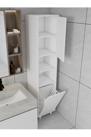 Riva Çamaşır Sepetli Banyo Dolabı Beyaz Renk