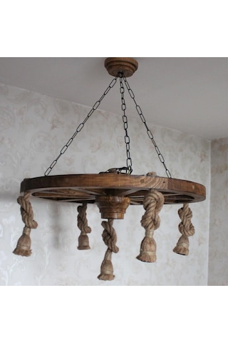 Otantik Çarşı Ahşap Halatlı Teker Avize 70 Cm. 5'Li K03