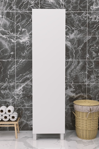 Çok Amaçlı Kapaklı Banyo Dolabı - Yüksek Raflı, Dar Alanlara Uyumlu Depolama Dolabı - Beyaz - 45cm