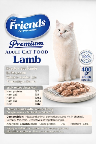 Premium Kuzu Etli Yetişkin Kedi Konservesi 400 Gr X 12 Adet Ekonomik Paket Yaş Mama