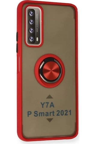 Newface Huawei P Smart 2021 Kılıf Montreal Yüzüklü Silikon Kapak - Kırmızı Belirtilmemiş