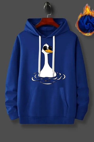 Duck Baskılı Oversize Sweatshirt Mavi