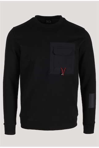 Erkek Sweatshirt Siyah Ön Cep Detaylı Relaxed Fit Double Face Crewneck Ncs Jeans 1640-siyah Siyah