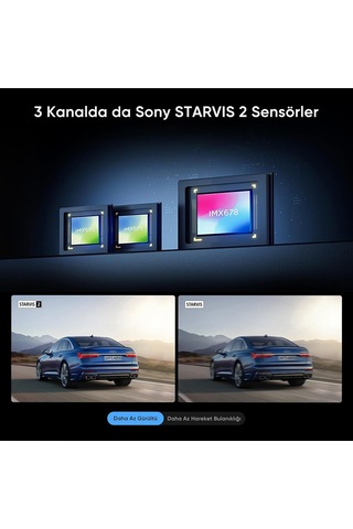 A329t 3 Kameralı Ön+iç+arka 4k+2k+2k Wi-fi 6 Hdr Sony Starvıs 2 Sensör Gps'li Ssd Destekli Araç Kamerası