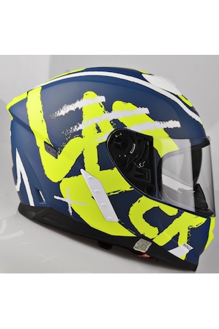 Lazer Rafale Mat Mavi Sarı Güneş Vizörlü Full Face Kask