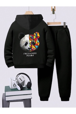 Fyk Kids Panda Baskılı Eşofman Takımı Siyah