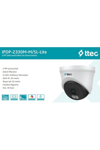 Ttec Ipdp-2330m-m/sl-lite 2mp 2.8mm Sabit Lens Dahili Sesli Gece Renkli Ip Dome Kamera Sadece Poe İle Çalışır