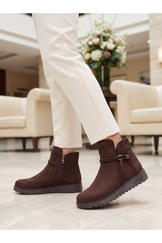 Nesilshoes Nesil Shoes Dvm 1001 Kahve Süet Kadın Fermuarlı Kışlık Bot
