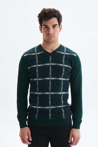AR-MA Arma Erkek Slim Fit Likralı Akrilik Kumaş V Yaka Kareli Kazak K0kro0860 Yeşil
