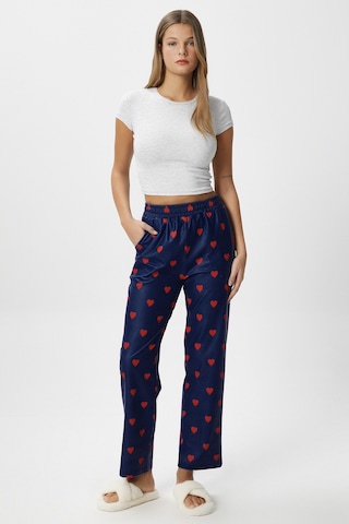 Ritnice Kadın Teddi Ultra Yumuşak Cepli Lacivert Kalp Desen Yılbaşı Pijama Altı Lacivert