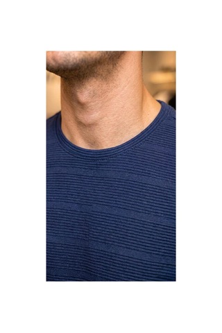 Regata Çizgi Desenli Bisiklet Yaka Regular Fit Örme İnce Triko Erkek T-shirt Lacivert