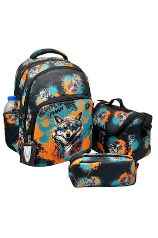 3lü Set Okul Çantası Erkek Lüx Okul Çantası Kurt