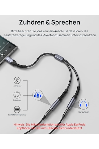 Type-c Jackı Kulaklık Ayırıcı Aux Adaptörü 28 Cm Usb C - Çift 3,5 Mm Jak Ayırıcı Ses Y Kablosu Apple Uyumlu iPhone 16/15 Pro Max Plus, Huawei P40, Galaxy S24 S23 S22 Ultra, Piksel Grisi İle Cm0017