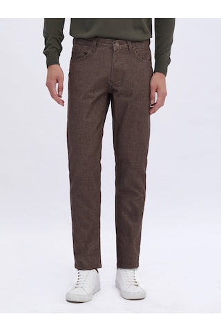 Kip Kahverengi Dokuma Slim Fit Casual Pamuk Karışımlı Pantolon Kahverengi