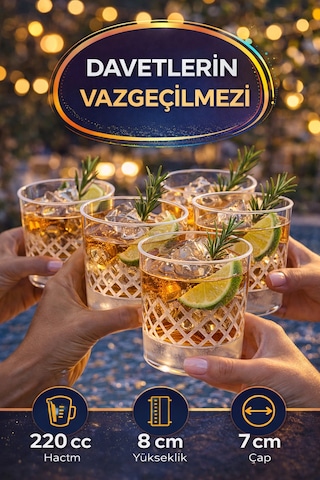 10 Lu Yuvarlak Desenli Plastik Viski Bardağı I Sert Şeffaf Kokteyl Meşrubat Bardak Parti 220 Cc