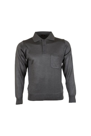 Erkek Gri Kazak Polo Yaka Yünlü Klasik Normal Kesim Rar00649