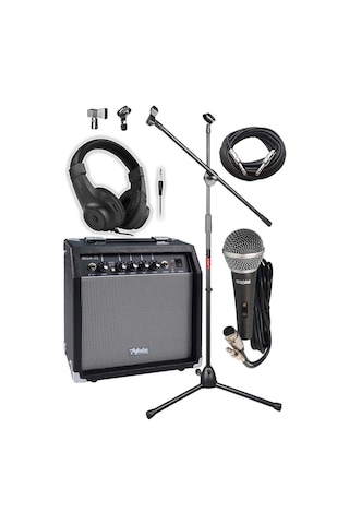 Midex Mga-35bk-pak Elektro Gitar Amfisi Seti 35 Watt Gain Özellikli Amfi Mikrofon Stand Kulaklık Jack Kablo