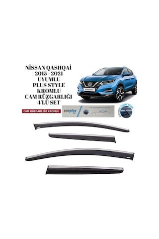 Nissan Qashqai 2015 2016 2017 2018 2019 2020 2021 İle Uyumlu Plus Style Kromlu Cam Rüzgarlığı 4 Parça Sunplex Plus-1-017-001 1 Adet