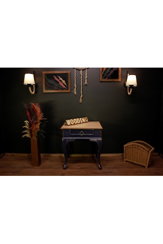 Wooding Masif Naturel Lacivert Komodin - Yan Sehpa