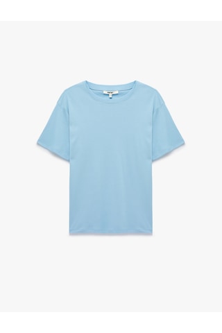 Koton Pamuklu Kısa Kollu Bisiklet Yaka Oversize Basic Tişört Mavi 6sak50524ek