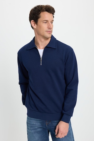Tudors Erkek Relax Fit Rahat Kesim Pamuklu 3 İplik Fermuarlı Polo Yaka Lacivert Sweatshirt-41820 Lacivert