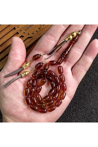 7x11 mm Yağ Yeşili Ateşi Kehribar İsme Özel Tesbih