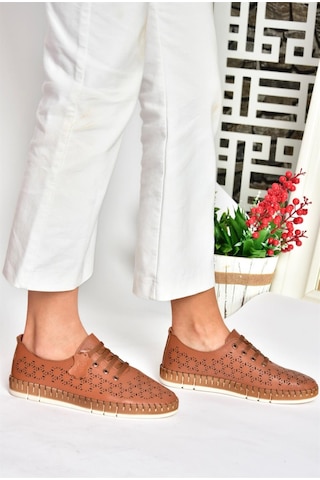 Fox Shoes P555004703 Taba Bağcıklı Hakiki Deri Günlük Kadın Ayakkabı Taba-hakiki Deri Taba