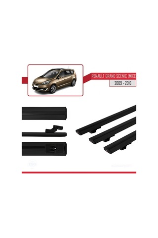 Renault Grand Scenic Mk3 2009-2016 Arası İle Uyumlu Basic Model Ara Atkı Tavan Barı Siyah 3 Adet