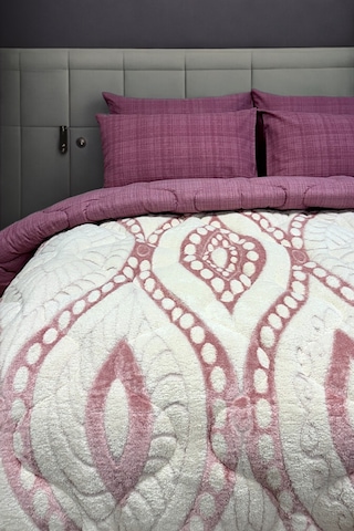 Alla Turca Desenli Jakarlı Wellsoft Uyku Seti-özel Çanta Hediyeli-düz Çarşaflı 2 Yastık Kılıflı, Pembe/gül Kurusu Gül Kurusu