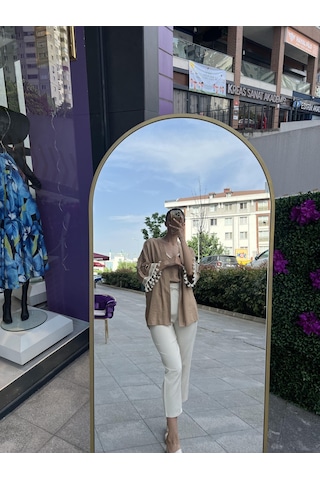 Kol Detaylı Salaş Keten Kimono - Kahverengi-102 Sarı