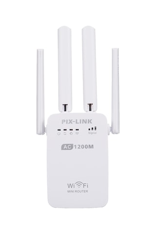 Xindoker Pıx-lınk Ac05 1200mbps Çift Frekanslı 2.4g/5g Wifi Sinyal Güçlendirici, 4 Dış Anten, Ethernet Port, Plug&play, Avrupa Standartı