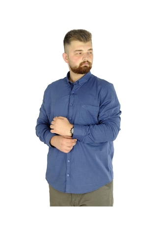 Mode Xl Büyük Beden Erkek Keten Cepli Gömlek 20386 Indigo 001
