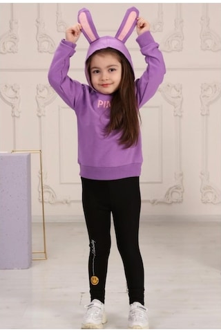 Quzucuk Kids Kız Çocuk Tavşan Figürlü Lila Eşofman Takımı Lila