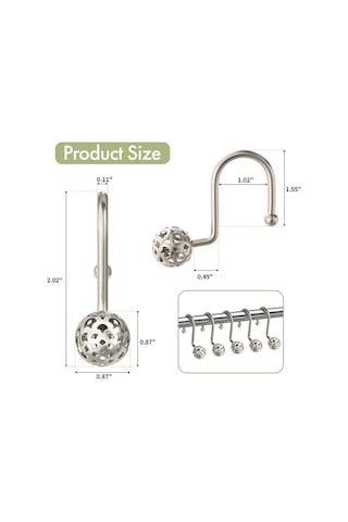 12 Adet Duş Perdesi Kancaları, Metal Dekoratif Duş Perdesi Kancaları Paslanmaz, Duş Perdesi Astarı İçin Nikel Duş Kancaları Gümüş