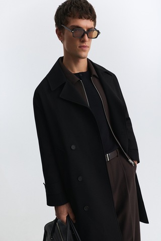 Antioch Uzun Relaxed Fit Trençkot Siyah